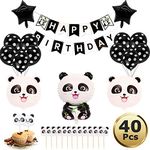 YuChiSX Panda Party Decorations Supplies, Panda Balloons Banner, Mylar Balloons Happy Birthday Banner Cupcake Toppers for Panda Birthday Party