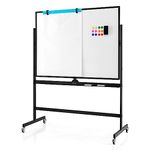 COSTWAY Double Sided Magnetic Whiteboard, Adjustable Mobile Revolving Board with Magnets, Pens & Eraser, Standing Dry Wipe Writing Whiteboard for Home Office School (120 x 90 CM, Black, no Pegboard)