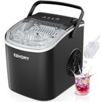 EUHOMY Countertop Ice Maker Machine with Handle, 25.5lbs in 24Hrs, 9 Ice Cubes Ready in 6 Mins, Self-Cleaning Portable Ice Maker with Basket and Scoop, for Kitchen/Home/Camping/RV. (Black)