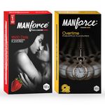 MANFORCE 3 in 1 Wild Ribbed Contour Dotted Strawberry Flavor Condoms - 10 Pieces & Overtime Pineapple 3in1 (Ribbed Contour Dotted) Condoms - 10 Pieces