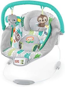 Bright Starts Comfy Baby Bouncer Soothing Vibrations Infant Seat - Taggies, Music, Removable Toy-Bar, 0-6 Months Up to 20 lbs (Jungle Vines)