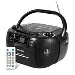 Retekess TR621 CD Player Boombox, Cassette Tape Player AM FM Radio, Stereo Sound, USB and TF Card Playback with Remote Control, Tape Recording, for Home(Black)