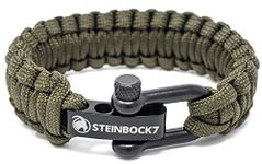 Steinbock7® paracord survival bracelet with adjustable stainless steel, clasp, with tutorial for braiding (English language not guaranteed)., Army-Green, 23 cm