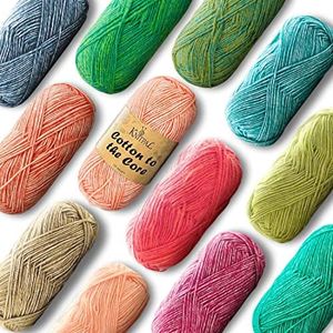Cotton to The Core Cotton Yarn for Crocheting, 12 Skeins, 1704Yds/600G, Free Patterns - Soft Baby Yarn for Knitting - 3 DK Light Worsted Weight - Tropical Pack