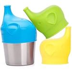 Scoolr Baby Sippy Cup Lids, 3pcs Elephant Spill Proof Food-Grade Silicone Sippy Lids for Kids (Blue+Green+Yellow)