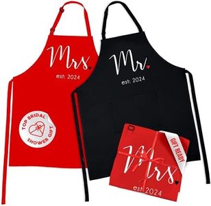 Prazoli Mr Mrs Established 2024 Mr And Mrs Aprons - Wedding Gifts For The Couple/Anniversary Presents - Couples Gifts For Him And Her, His And Hers Funny Apron Red & Black