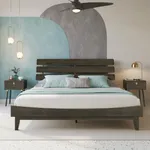 Bme Caden King Size Bed Frame and Adjustable Headboard, 15 Inch Mid Century Retro Style - Solid Acacia Wood - No Box Spring Needed - 12 Strong Wood Slat Support - Easy Assembly - Charcoal Mocha