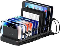Multi Charging Station, 10-Port USB Charger for Multiple Device with SmartIC Tech and Adjustable Dividers, Organizer Stand Compatible with iPad, Tablet, Kindle, iPhone Speakers (10Port USB)