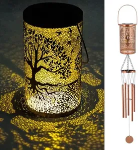 36" Solar Wind Chimes Hanging Lights Outdoor Detachable Led Lantern Metal Wind Chimes for Outside Unique Tree Life Garden Hanging Solar Decorative as Gift for Mom Women Grandma (Bronze)