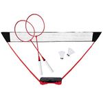 Donnay Badminton Set - Shuttlecock Set for 2 People - with Shuttlecocks, Badminton Racket and Net - Complete Set with Travel Bag - Volleyball Net 155 x 300 cm - for Garden and Camping - Black/Red