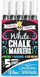 Liquid Chalk Marker Pen - White Dry Erase Marker - Chalk Markers for Chalkboard Signs, Windows, Blackboard, Glass - 6mm Reversible Tip (5 Pack) - 24 Chalkboard Labels Included
