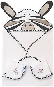 abracadabra Cotton Terry Hooded Towel with 2 Face Washers for Infants, Toddlers, Extra Absorbent Knit Terry, Super Soft and Comfortable - 3 Pieces (75 cm x 75 cm - Zebra)