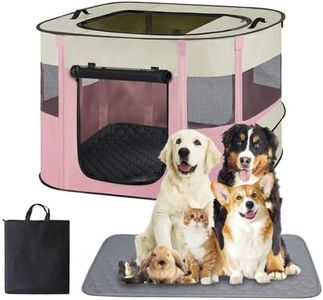 Portable Dog Cat Playpen with Waterproof Pad,Collapsible Pet Puppy Kitten Crate,Foldable Small Animals Kennel Cage for Indoor Outdoor Travel Camping,Water-Resistant Breathable Shade Cover (Pink M)
