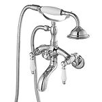 Polish Chrome Clawfoot Tub Faucet Wall Mount Hand Held Shower Bathtub Faucet Set Double Level Handle with 6 Inch Center with Adapter Adjustable Swing Arms