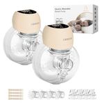 Breast Pump Electric, Hands Free Breast Pumps Wearable Portable,4 Modes 12 Levels with LED Dispaly, Low Noise Painless Rechargeable Wireless Electrical W/ 21/24MM Flanges,(Orange 2pcs)