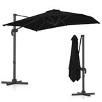 TANGZON Cantilever Garden Parasol, Heavy Duty Offset Patio Umbrella with Crank Handle, Cross Base & 360° Rotation, Outdoor Square Hanging Sun Shade, 2.5M, Black