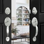 Natsukage Front Door Handle Set Satin Nickel Double Door Lock Set Double Door Handle Sets with Dummy, with Single Cylinder Deadbolt and Door Knob, Reversible for Right & Left Handed Doors