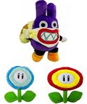 3 Pcs Super Mario Plush Doll Set- 7 inch Plush Fire Flower Ice Flower Plush Doll with 9 Inch Lovely Super Mario Nabbit Plush Doll Stuffed Toys Christmas New Year Gift Birthday Gift.