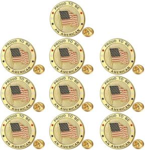 10 Pack Round American Flag Pins, Gold USA Lapel Pins - Pround to Be An American Pin for Memorial Day, Flag Day, Independence Day