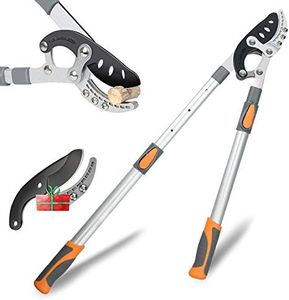 AIRAJ Teleskop-Astschere, Scharfe SK-5-Kohlenstoffstahlklinge, Ergonomisch Stabiler, Rutschfester Griff, Arbeitssparendes Vierpunkt-Hebeldesign, Längenverstellbare Ambosss Astschere-70-103cm