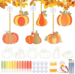 KATOOM 12 Pack Pumpkin Suncatchers Craft for Kids Fall Suncatcher Ornaments DIY Paint Window Art for Kids Classroom Activity Fall Art Projects Autumn Thanksgiving Decorations