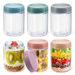 Wide Mouth Mason Jars, 16oz Round Glass Jar Overnight Oats Jars with Airtight Lids, Leak Proof Clear Glass Jars with Lid, Glass Container Food Storage for Fruit Salad Cereal Snacks Spice (6pcs)