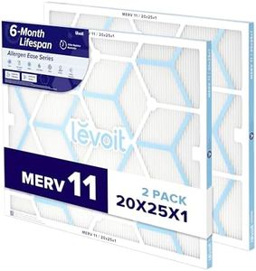 LEVOIT 20x25x1 Air Filter MERV 11, 6-Month Pleated Furnace Filters for Home AC HVAC, High-Efficiency Allergen Defense for Pet, Dust and Smoke, 2 Pack (Actual Size 19.69×24.69×0.79 inches)