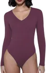 Avidlove Purple Bodysuit Women Long Sleeve Skims Bodysuits Deep V Neck Body Suits Lingerie Body Suit Stretchy Purple,L