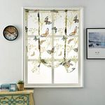 JIAN YA NA Floral Pattern Tie-Up Roman Shades Tap Top Sheer Balcony Window Balloon Curtain Voile Drape Bowknot Drapery Valance Panels for Room Decor (Pansy, 80 * 120cm)