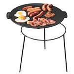 Navaris Cast Iron Griddle, 34cm 2-in-1 Pre-Seasoned Skillet Pan and BBQ Grill, Portable Campfire Grill, Fire Pit, with Removable Legs, Gas and Induction Ready, Outdoor Cooking