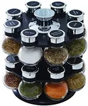 Kamenstein 16 Jar Ellington Revolving Countertop Spice Rack with Lift & Pour Caps and Spices Included, FREE Spice Refills for 5 Years: Black and Chrome