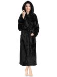 PAVILIA Women Hooded Plush Soft Robe | Fluffy Warm Fleece Sherpa Shaggy Bathrobe, Black, Large-X-Large