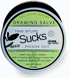 The Hairy Gnome Drawing Salve Ointment, This Stuff Sucks! Poison Out. Handmade with Organic Ingredients. Old Timey Plantain and Pine Sap Recipe for Infections, Poison Ivy, and Boils.