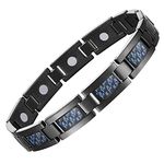 Feraco Magnetic Bracelets for Men Pain Relief, Stainless Steel Magnet Therapy Bracelets with Unique Blue Carbon Fiber & 3500 Gauss Powerful Neodymium Magnets, Adjustable with Sizing Tool