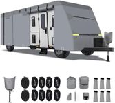 Travel Trailer RV Cover Upgraded 7 Layer Anti-Tear RV Camper Cover for 27-30ft Motorhome Windproof Waterproof Anti-UV with 8Pcs Extra Straps & Tongue Jack Cover