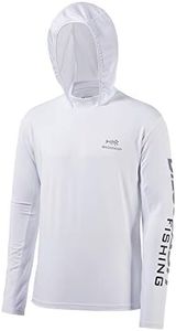 Bassdash UPF 50+ Men’s UV Sun Protection Long Sleeve Performance Fishing Hoodie Hooded Shirts, White/Grey Logo, Large