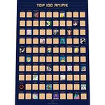 Enno Vatti 100 Anime Scratch Off Poster - 42 x 59.4 cm Top Japanese Animes of All Time Bucket List - Anime Series and Films - Ideal for Japanese Animation Fans