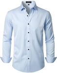 LucMatton Men's Dress Shirt Formal Stretch Wrinkle-Free Long Sleeve Slim Fit Button Down Shirts for Wedding Party, Light Blue, L