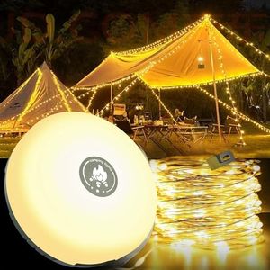 LUCKFEN Camping String Lights,4 in 1 Outdoor String Lights with 8 Lighting Modes,Lasts Up to 15 hrs,Portable Camping Lantern Rechargeable,Power Bank,Yard,Hiking,Decoration,Holiday Christmas(32.8FT)