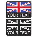 Embroidery British Flag Personalized Name Patch 2PCS, Military Name Patch Embroidery UK Flag Name Tactical Tag Embroidered Custom Name Patches for Multiple Clothing Vest Jackets Iron on/Sew (Square)