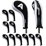 Andux Number Print Golf Iron Club Head Covers Long Neck with Zipper 12pcs/Set Black/white