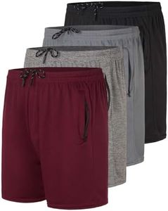 4 Pack: Mens 5 Inch Inseam Quick Dry Fit Running Shorts Zipper Pockets Drawstring Active Athletic Basketball Gym Workout Fitness Summer Training Sport Track Casual Tennis - Set 3, L