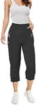 femiss New Summer Womens Elasticated Capri Two Pockets Cropped 3/4 Ladies Trouser Plus Size Pants (T5=UK16, Black)