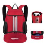 YEEKORO Soccer Backpack Multifunctional Sport Gym Bags Lightweight Soccer Bag with Dry-Wet Separate & Shoe Compartment & Side Mesh Pockets for Football Basketball Volleyball -Red