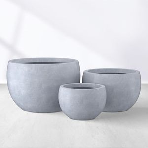 Kante 19.9",15.7",11.8" Dia Round Concrete Planter Set of 3, Outdoor/Indoor Large Bowl Plant Pots with Drainage Hole and Rubber Plug for Garden Patio Balcony Home, Gray