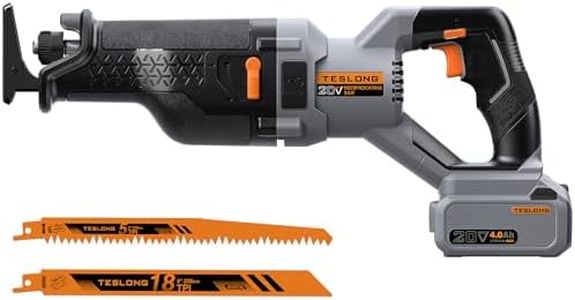 Teslong 20V Brushless Reciprocating Saw, 1-1/4" Stroke, 0–3000 SPM Variable Speed, LED Light, Tool-Free Blade Change, with 4.0Ah Battery