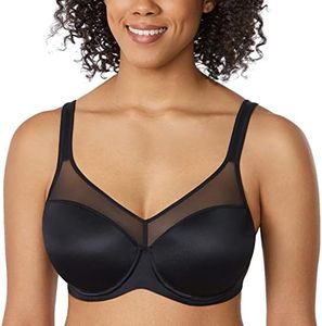 DELIMIRA Women's Plus Size Bras Full Coverage Sheer Underwire Lightly Lined Support Bra Black 38C