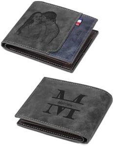lorajewel Portefeuilles Personnalisés Hommes Photo Portefeuille en Cuir Porte Monnaie Homme avec Gravure Cadeau pour Anniversaires Noël Fête des pères