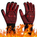 Flintronic Grill Gloves Heat Resistant Fire Resistant Oven Gloves Hand Protection Grill Gloves, 1472°F/800°C Heat Resistant Oven Gloves for Grill, Oven, Cooking, Soldering (Red)