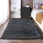 Latepis Dark Grey Fur Area Rug - 3x5 Shaggy Faux Sheepskin Bedside Rug for Bedroom & Living Room - Washable Luxury Home Decor